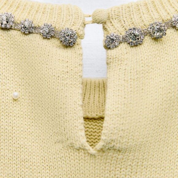 ZARA JEWEL AND PEARL KNIT TOP - Picture 7 of 7